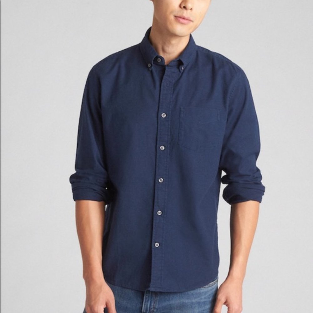 Gap Size XL Navy Dark Blue Shirt Textured Long Sleeve Collared Button Front EUC
